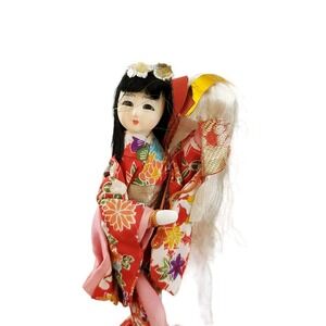 Vintage Japanese Geisha Doll Holding‎ Wig 7"